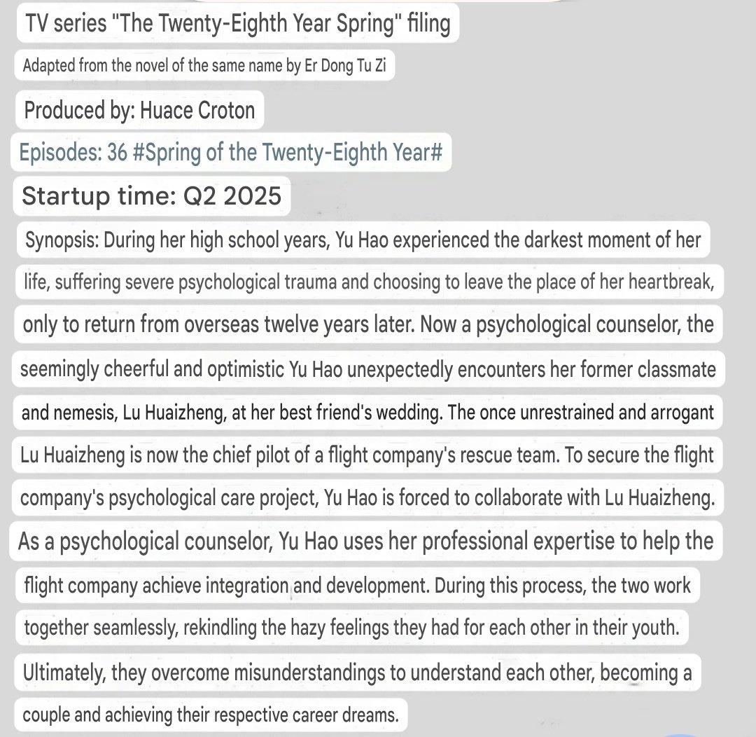 🍉TV series : The twenty-eight year Spring (36 episodes)
Cast in contact: #ZhaoJinmai and #SongWeilong 

FL: Psychologist 
ML: Pilot (unrestrained and arrogant)

Academic rivals,enemies to lovers trope,bickering CP 😭 eating this 🍉 coz this plot is what I want for Longmai!