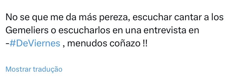 Gemeliers son LOS
Y mucho coñazo y pereza pero aquí estais d ridículos viendoles en pantalla #DeViernes