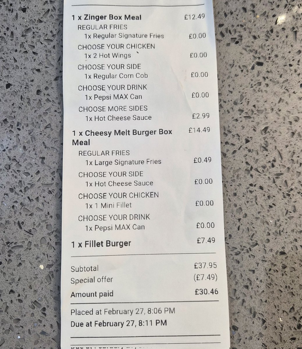 Whizwheels's tweet photo. @KFC_UKI_Help Having food delivered by @Uber_Support stone cold an hour late, two pots of beans in instead of cheese sauce (one we paid £2.99 for!) and just random sauces included is clucking outrageous! No wonder you've got 1. 5* on trip advisor! https://t.co/Cg4a9FlpZC