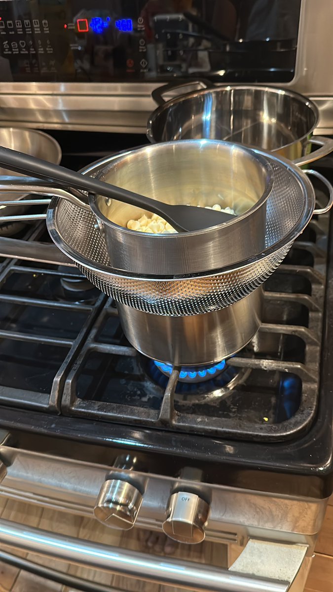 If you find you are without a double broiler but you do have two sauce pans and a colander, good news, you in fact have a double broiler