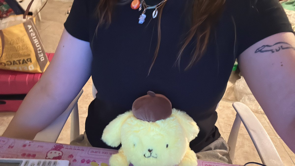 minibailu's tweet photo. en japon me compre tambien un pompompurin posture pal que basicamente ayudan a recordar que te sientes derecho y lo amoOoO es super util https://t.co/hpd6cCyDXk