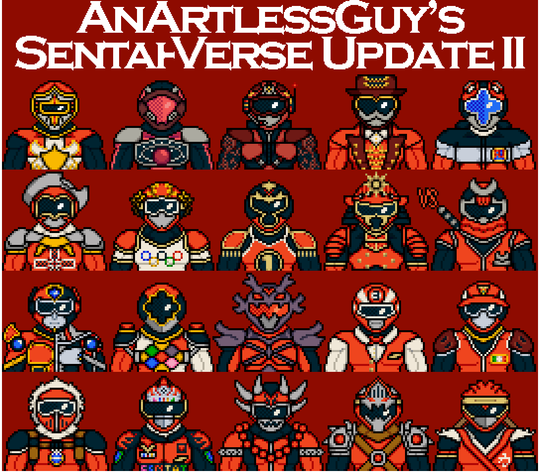 AbsoluteBoom96's tweet photo. An update to my OC Ranger collection.
Besides the ones already mentioned, the bottom row are themed as:
-Polar Explorers.
-Nascar Racers.
-Onis.
-Knights+Dragons.
-Martial Arts and Beat em' up Games.
#pixelart #pixelartist #supersentai #super_sentai #originalsentai https://t.co/SwS5OWzW2E