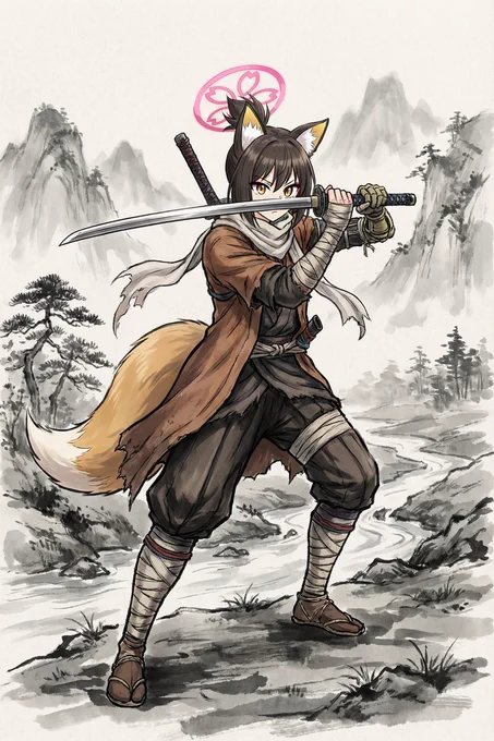 SEKIRO: SHADOWS DIE TWICE より主人公の狼 のコスしたブルーアーカイブのイズナ 先生「イズナは忍者なの?」 イズナ「あ、明かせません!!」