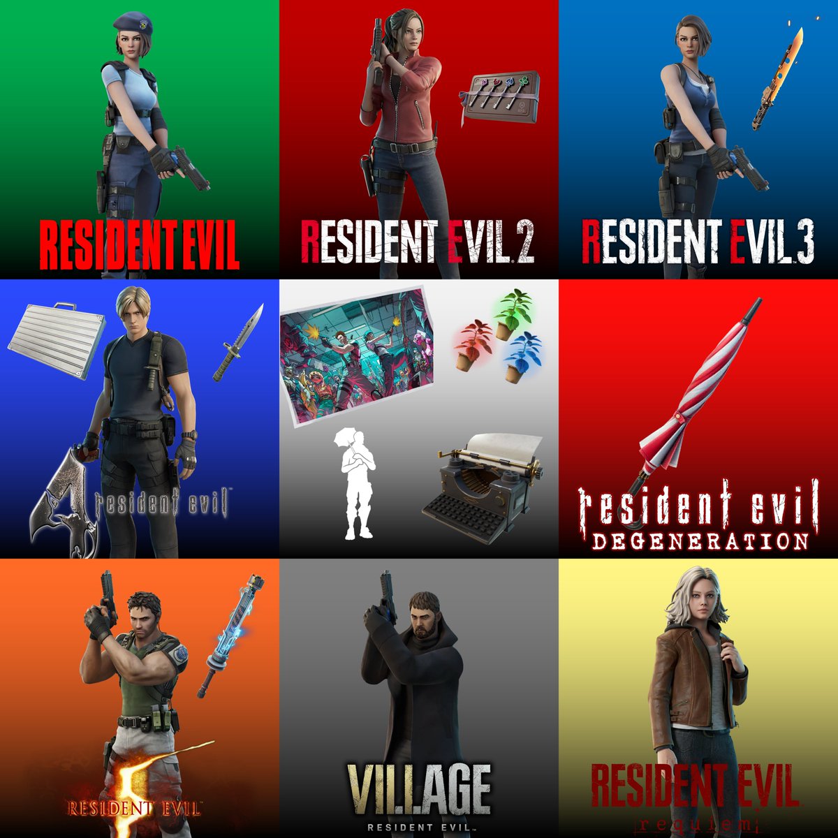 Every #ResidentEvil item in #Fortnite, and its game of origin: