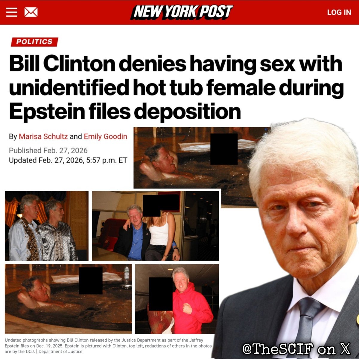 "I did not have sexual relations with that woman." - Bill Clinton

Former President Bill Clinton called out by the House Oversight Committee and questioned about the photo of him with an unamed redacted photo of a woman in a hot tub. Bill Clinton denied having any type of sexual