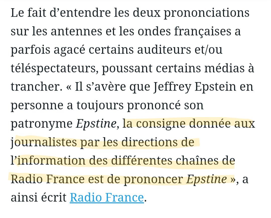Dans un article d'aujourd'hui du Parisien, on lit que Mélenchon est critiqué pour avoir suggéré que des consignes auraient été données aux médias 

Et aussi que RadioFrance a donné des consignes pour prononcer Epstine

Aucune idée pour les autres médias