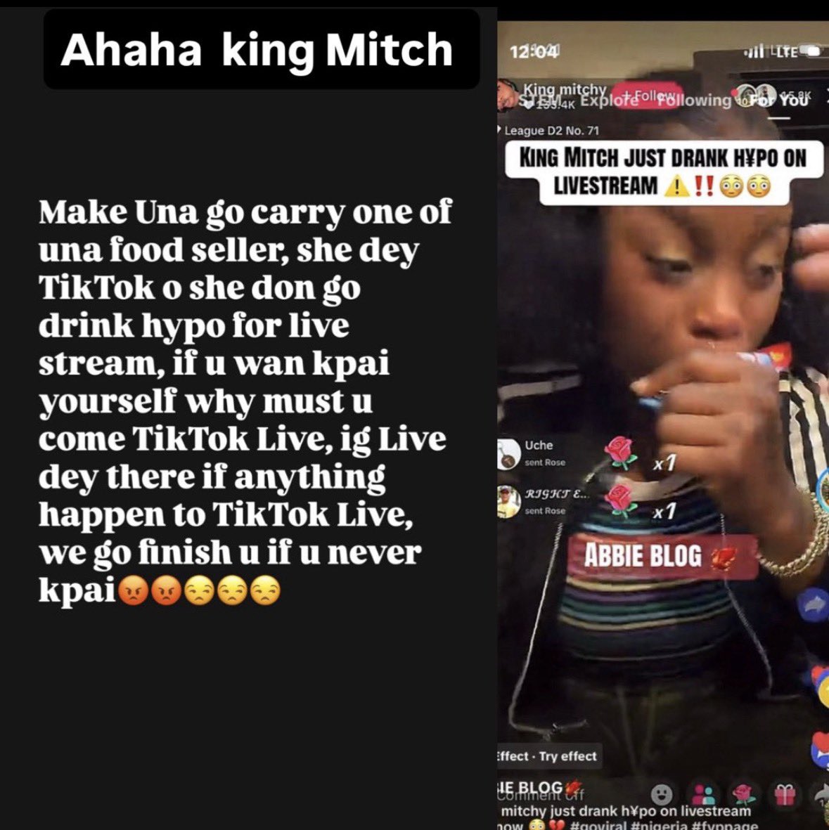 Jaywizmetax's tweet photo. King Mitchy drink hypo on TikTok live keh? 😂😂
Why? If you no get mind, why you put Body?
Queen Charlotte | Daddy freeze | Semis | Burna | #ポケモン風波 | #RamadanDay10 | ooni of ife | https://t.co/xf9gYmB8XY