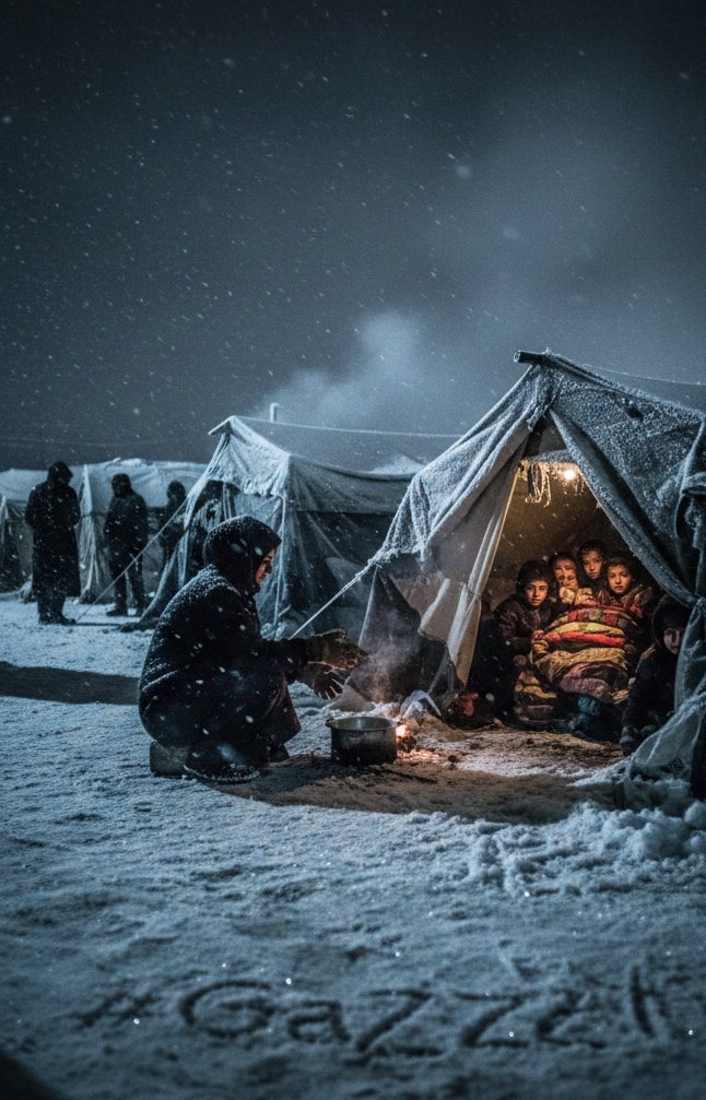 Gazze'de dondurucu bir gece... Çadırlarda kalan mazlumlar dondurucu soğukla mücadele ediyor. 

Allah’ım sen Gazze'deki mazlumların yardımcısı ol!