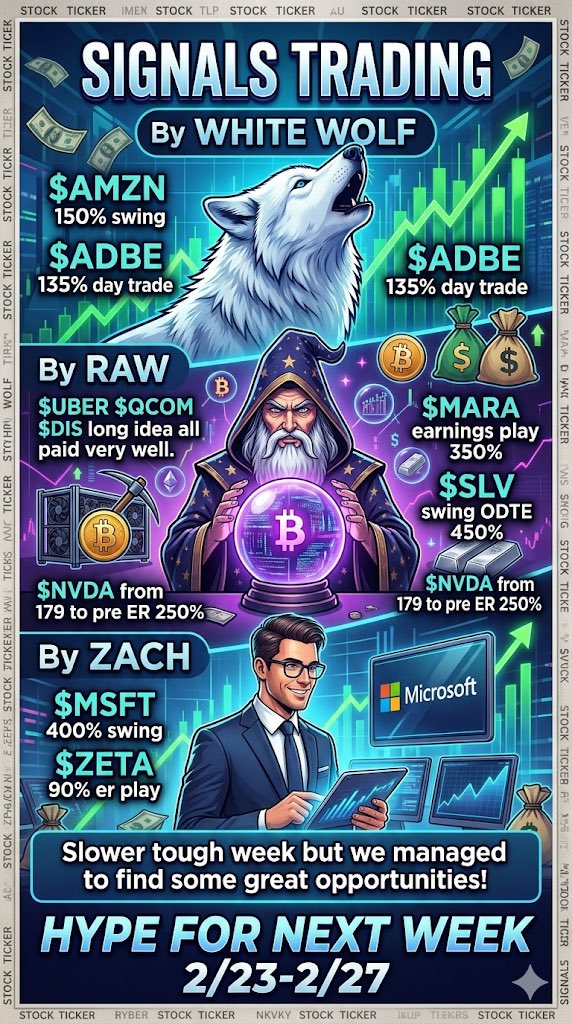 Tough week but we found some MOVERS!

$MARA er calls 400% 
$SLV ODTE 450%
$MSFT swing 400% + etc etc 
$AMZN swing 150% 

Join <a href="/StockStar319/">Zach #MTO</a> and I next week, we are on the money! 🪙

Join up ryci26.website3.me