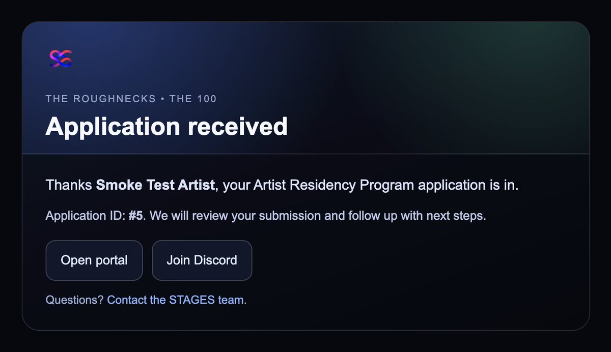Application received screen