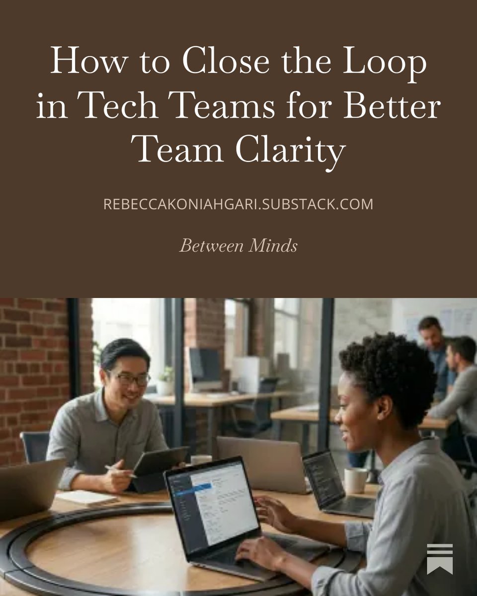 RebeccaSwetha's tweet photo. New on Substack:

How to Close the Loop in Tech Teams

A practical look at follow-ups in async work and how structure helps ADHDers and NTs communicate better.

Read the full article 👇

https://t.co/Yg7jLBFnOb https://t.co/WkGZ4BHQz6