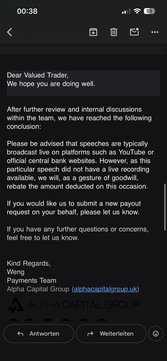 Wow i really didnt expect this 🤯

<a href="/AlphaCapitalUK/">Alpha Capital Group</a> THANKS MAN🥹 

my payout got denied 2 days ago because i wasnt aware of an additional news rule (100% MY FAULT) 

so i had to basically wait for 14 days again to request withdrawal 
It triggered me at that moment because  the