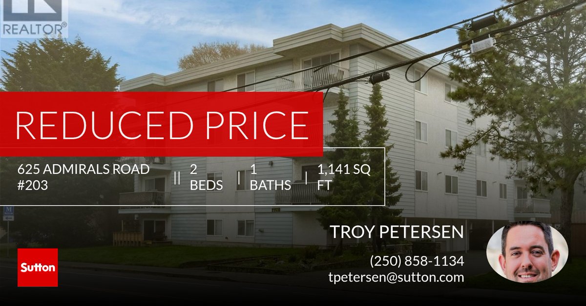 VicBCRealtor's tweet photo. 📍 Reduced Price 📍 This recently reduced home at 625 Admirals Road #203 in Esquimalt won't last long, so, don't wait to set up a showing! Reach out here or at (250) 858-1134 for more information! https://t.co/gPkPKLFQeM https://t.co/rZ9U2FbMc1
