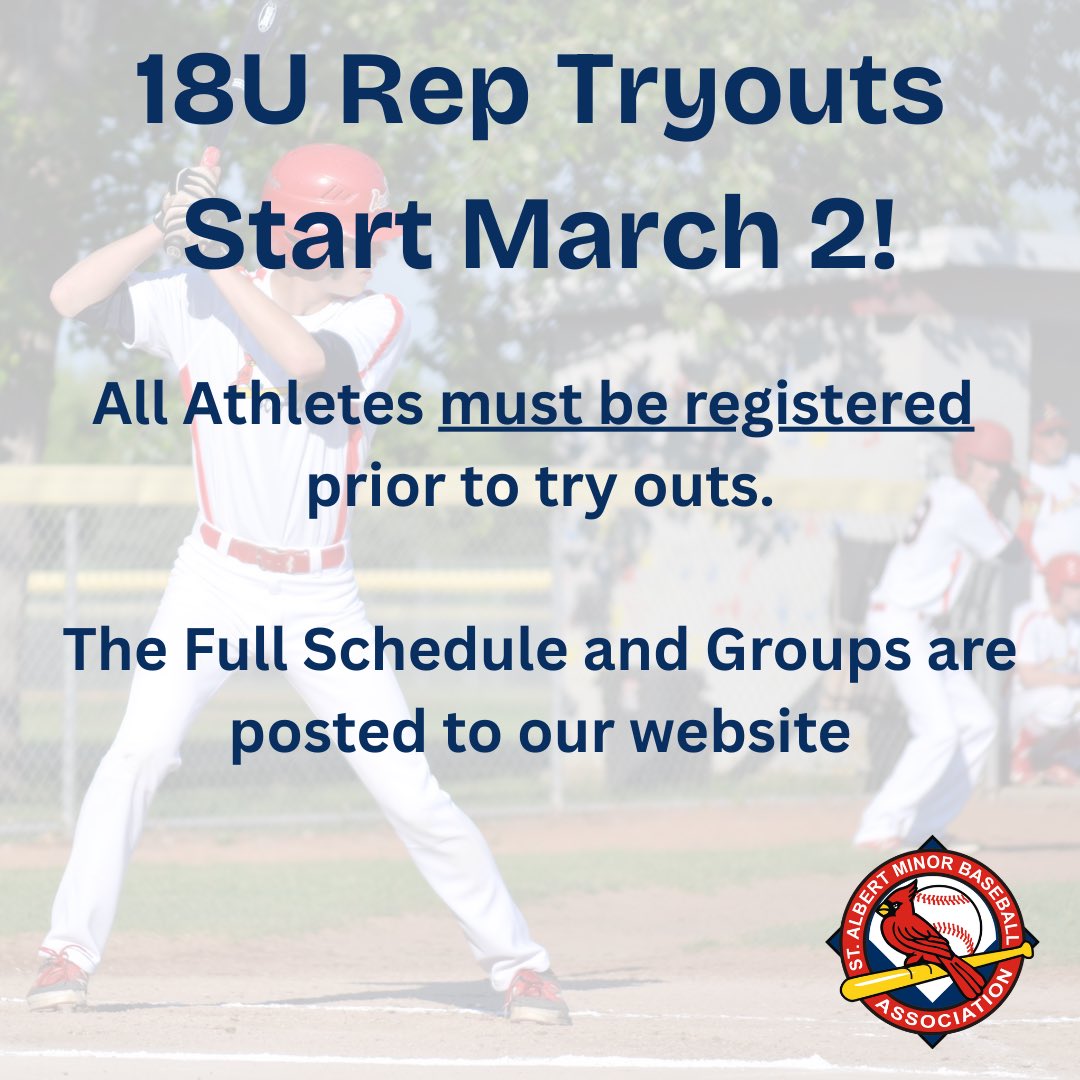 StAlbertBSB's tweet photo. Are you Registered?  It all starts Monday with 18U Rep Tryouts.  See our website for full details. https://t.co/zCyDvsZIg3