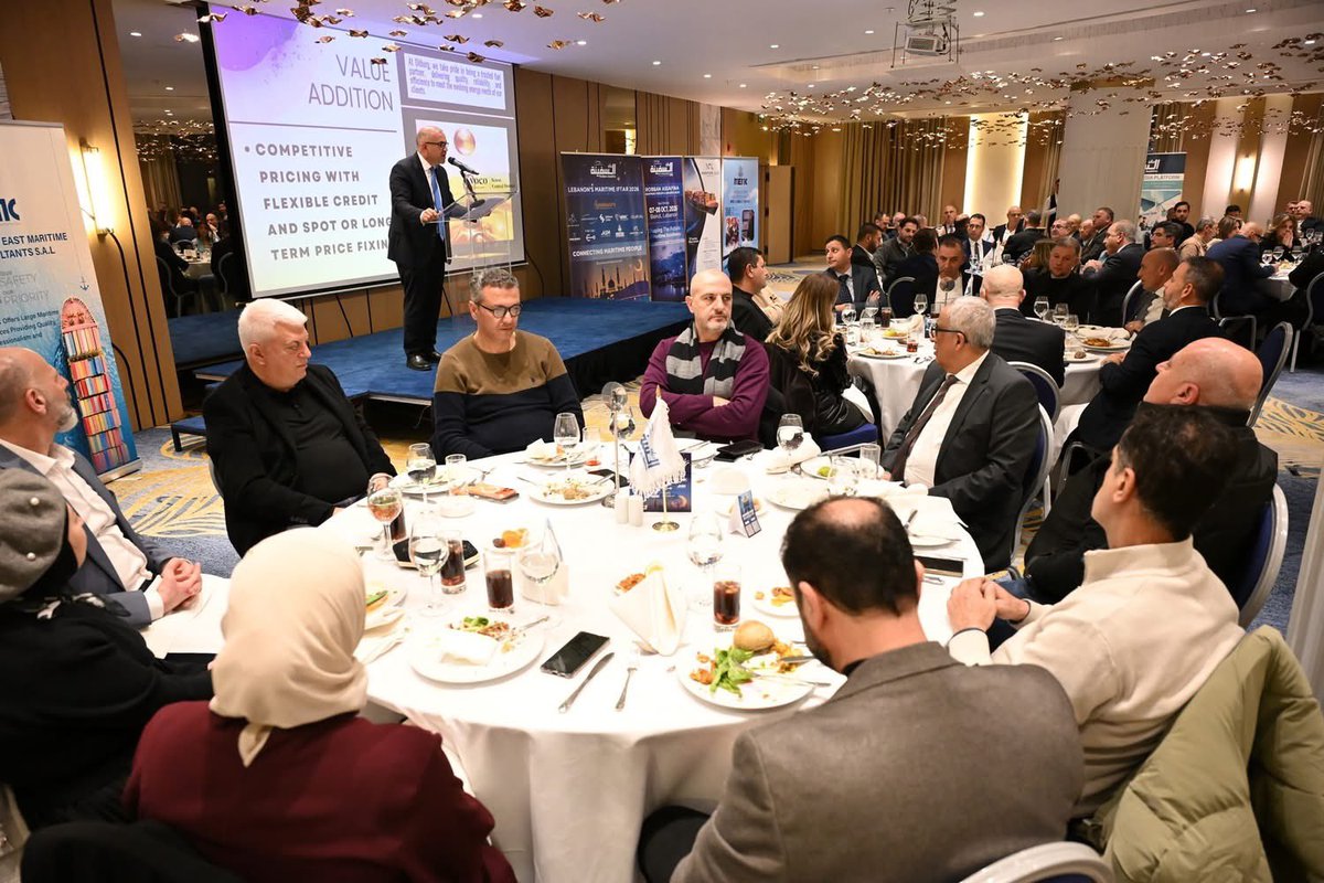 EstephanAssal's tweet photo. Attending the fifth edition of the Lebanese Maritime Iftar by Robban Assafina, held at Voco #Beirut, with a remarkable presence of leaders and figures from the #Maritime industry and #Ports sector from #Lebanon, #Syria, and the region. https://t.co/IWiQnCbMJv