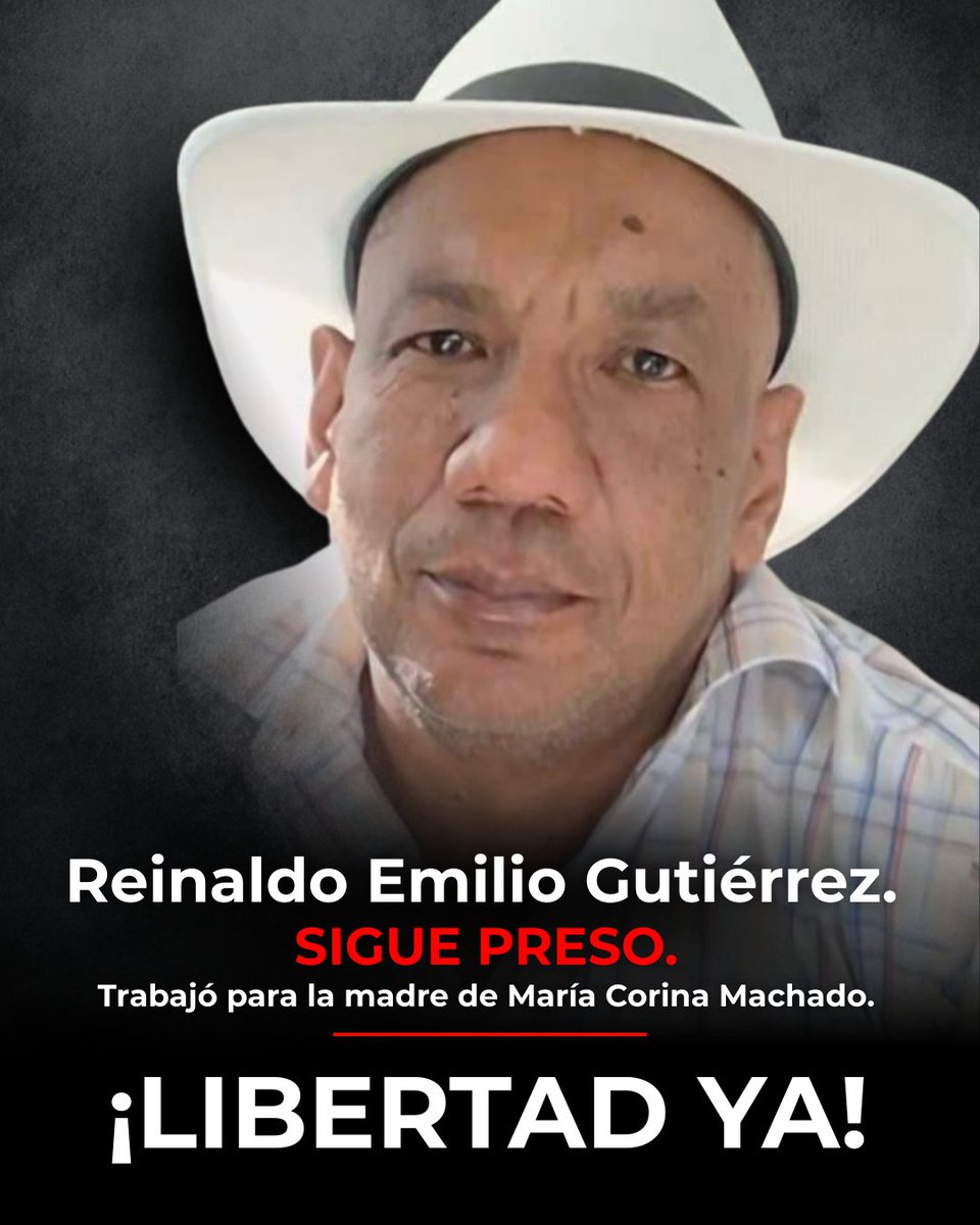 🚨 Padre e hijo están detenidos arbitrariamente por la misma razón: trabajar.

Reinaldo Emilio Gutiérrez y Reinaldo Andrés Gutiérrez Santander, fueron privados de libertad únicamente por haber trabajado para la madre de María Corina Machado.

Trabajar no es delito.
Detener