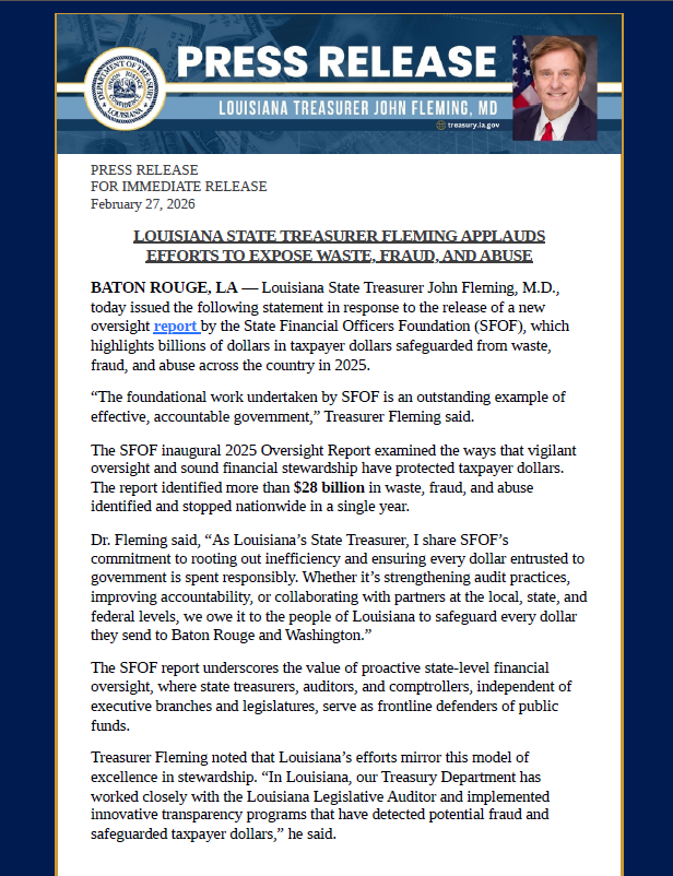 John Fleming, MD Louisiana State Treasurer tweet media