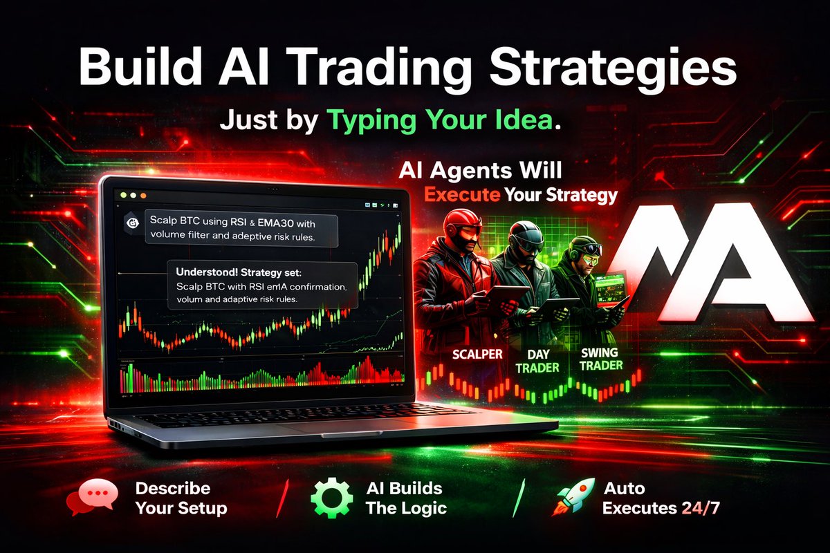 MyAgenttrapyvm's tweet photo. Build AI trading strategies by simply typing your idea.

With MyAgent Protocol’s Chat Strategy Builder, you describe the setup — the AI builds the logic, defines entry/exit, risk management, and executes it automatically.

No code. No emotions. Just precision.

Inspired by structured TA thinking from traders like
@CryptoCred @RektCapital @CryptoDonAlt @scottmelker

From idea → to live AI execution.

This is the AI Execution Layer for traders.

#Crypto #Trading #AI #BTC #DeFi #AlgorithmicTrading #Web3