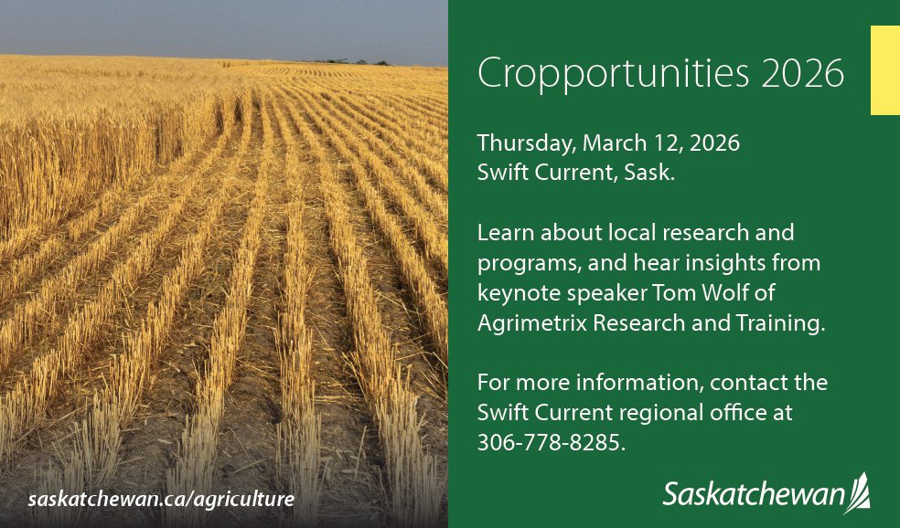 wheatlandsask's tweet photo. #Cropportunities2026 registration is OPEN!

📆: Thursday, March 12, 2026
🏫: Living Sky Casino, Sky Centre, Swift Current
🍽️: Lunch included with pre-registration

https://t.co/e8w0O3zkS3 https://t.co/0sKnbClnxh