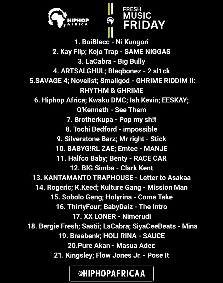 Hiphopafricaa's tweet photo. Fresh Music Friday is back with nothing but HEAT from across the motherland 🌍🔥

This week’s cover star: @_boiblacc 🇰🇪

Tap in for the best new rap & hip hop drops shaking the continent right now.

Featuring:
@Kayflip_ 🇬🇭 @ lacab ra.ww 🇿🇦 @ARTSALGHUL 🇳🇬
@wethesavage4 🇬🇭 @brotherkupa 🇿🇦 @TochiBedford 🇳🇬
@silverstone_barz 🇰🇪 @halfco.baby 🇬🇭 @bigsimbabro 🇿🇦
@kantamanto_traphouse 🇬🇭 @raresteppa 🇿🇦
@sobologeng_ 🇬🇭 @thirtyfour.sa 🇿🇦
@xxl0ner 🇰🇪 @mrbergiefresh 🇿🇦
@braabenk 🇬🇭 @pureakan 🇬🇭 @kountryklubking 🇿🇦

Now streaming on @applemusic & @spotifyafrica 🎧

Run it up. Share it. Put someone on.
#FreshMusicFriday #HipHopAfrica #NewMusicFriday #AfricanHipHop 🔥