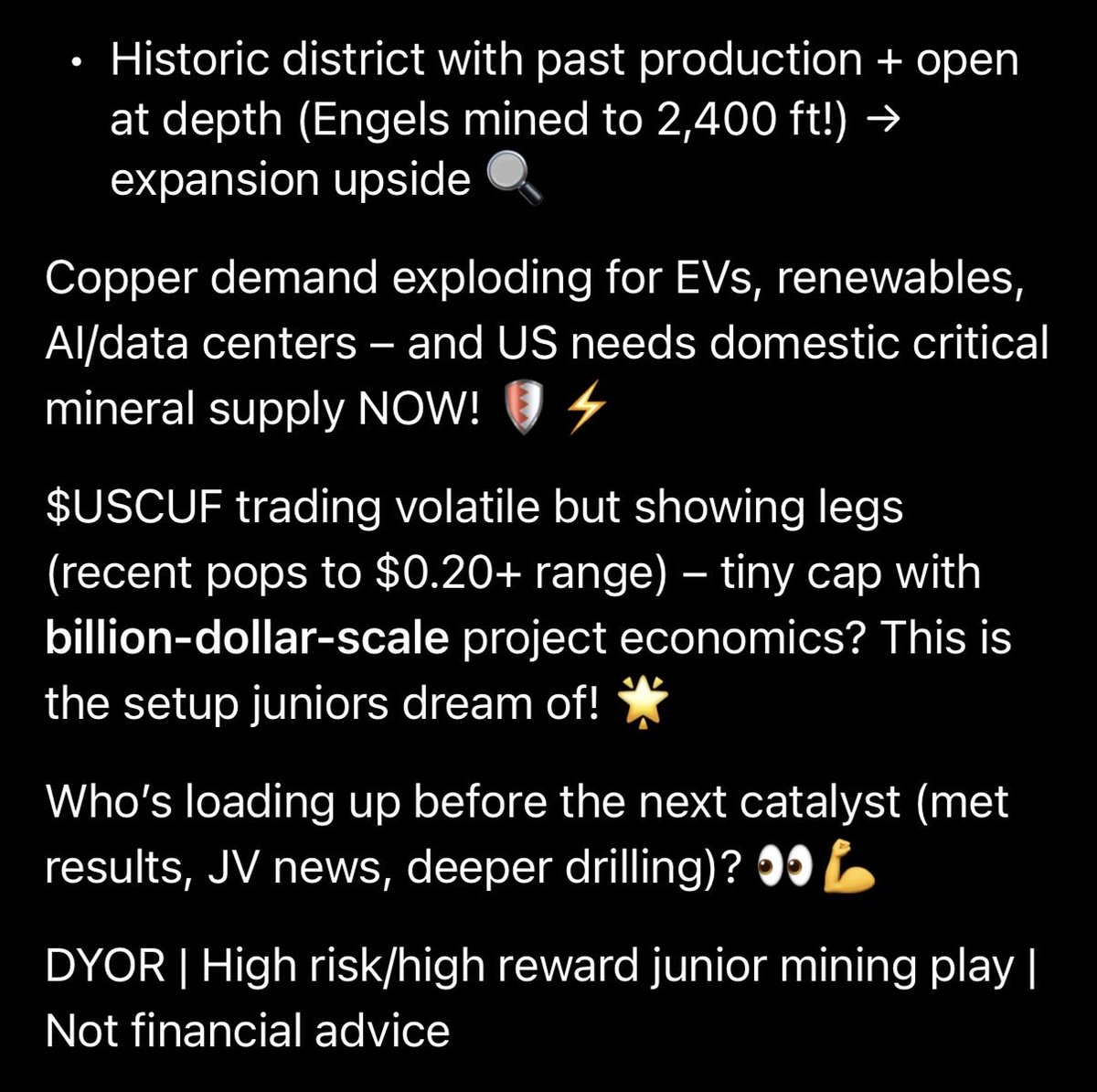 CharlesT_555's tweet photo. ๐ US Copper Corp $USCUF is heating up in the red-hot copper bull run! ๐ฅ
GROK loves COPPER ๐
#CopperBull #CriticalMinerals #USCopper #JuniorMining #EVRevolution @US_copper
@ComstockRoyalty https://t.co/U7zp05HKvZ
