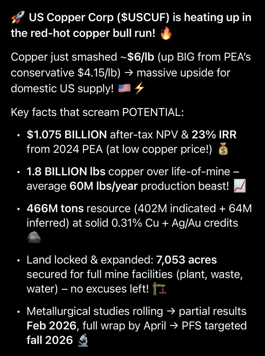 CharlesT_555's tweet photo. ๐ US Copper Corp $USCUF is heating up in the red-hot copper bull run! ๐ฅ
GROK loves COPPER ๐
#CopperBull #CriticalMinerals #USCopper #JuniorMining #EVRevolution @US_copper
@ComstockRoyalty https://t.co/U7zp05HKvZ