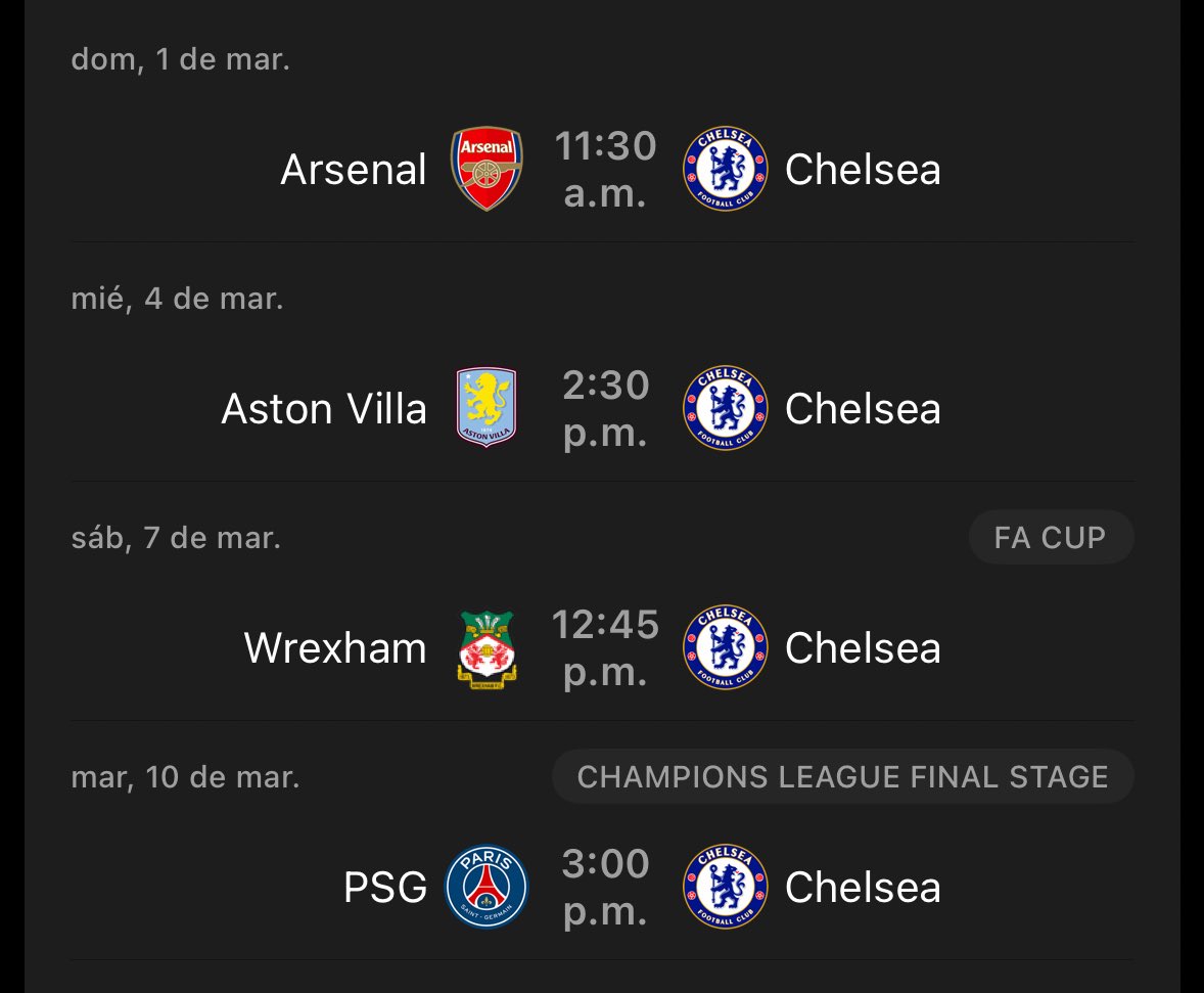 Chelsea tiene que disputar 4 partidos consecutivos como visitantes para el mes de Marzo. ✈️🔵