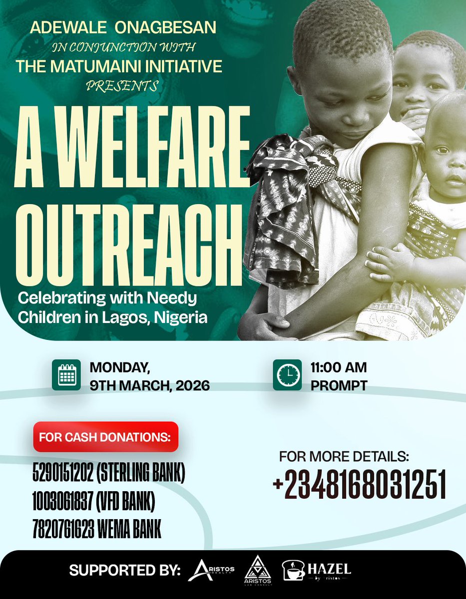 the_matumaini's tweet photo. They didn't choose the streets. But we can choose to show up for them.

This March 9, we are reaching out to destitute children in Lagos because hope is not a luxury, it's a right.

The children need us. Check the flyer to support.
#MatumainiInitiative #HopeForChildren #Lagos https://t.co/Jxlqg0B7k0