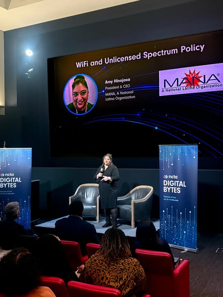 mmtconline's tweet photo. Thanks @NCTAitv for inviting MMTC CEO Robert Branson to participate in the #DigitalBytes discussion that featured a fireside chat between NCTA CEO @CoryGardner & @DrTurnerLee, MMTC alumna, on the future of connectivity, and remarks by @MANANational CEO Amy Hinojosa. https://t.co/2g04dAZq0g