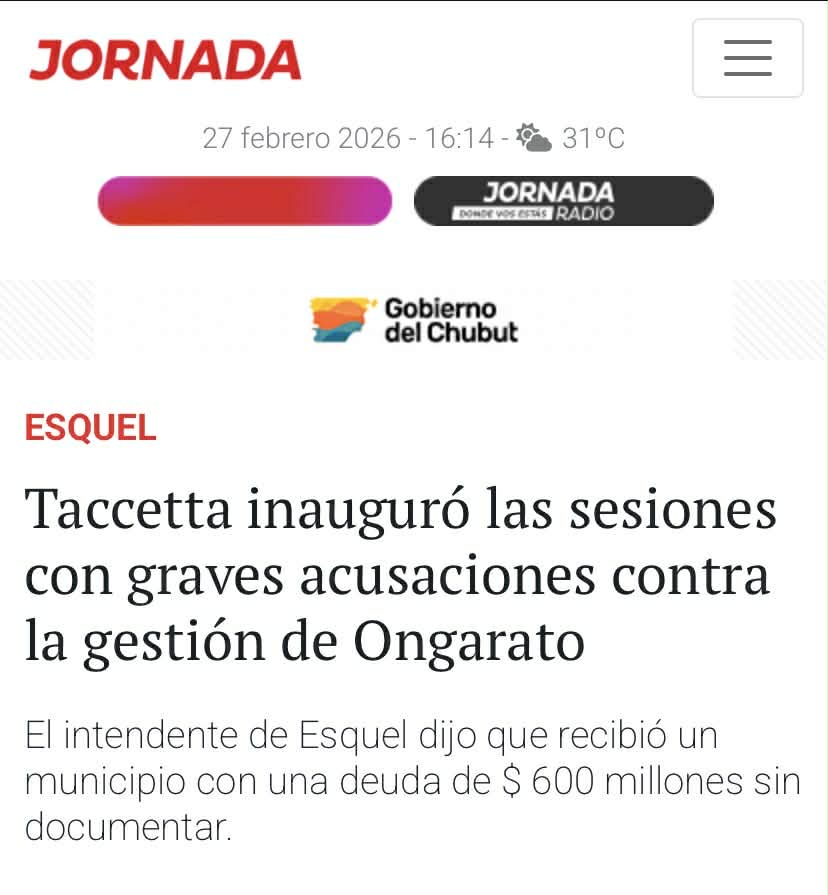 Se acuerdan?
Matías Taccetta, Intendente de Esquel dijo "ONGARATO SERGIO ME DEJO EL MUNICIPIO CON UNA DEUDA DE 600 MILLONES" queres contarnos que paso <a href="/sergioongarato/">Sergio Ongarato</a> con esos 600 palos?  
Abro hilo y hablamos del presente del 2 veces intendente de Esquel. 👇