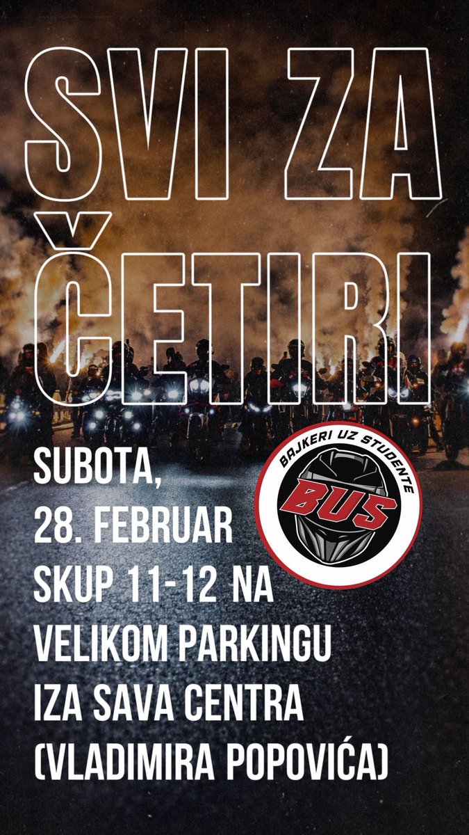 Dakle - sutra vozimo zbog “uhapšenih” motora, ali još više vozimo protiv BAHATIH VOZAČA!
Danas je neka debilčina zbog mobilnog telefona NA MESTU UBILA vozača motora koji je stao da na PEŠAČKOM prelazu PROPUSTI PEŠAKA!!!
Neće vam ni policija pomoći kada počnemo mi da vas bijemo po