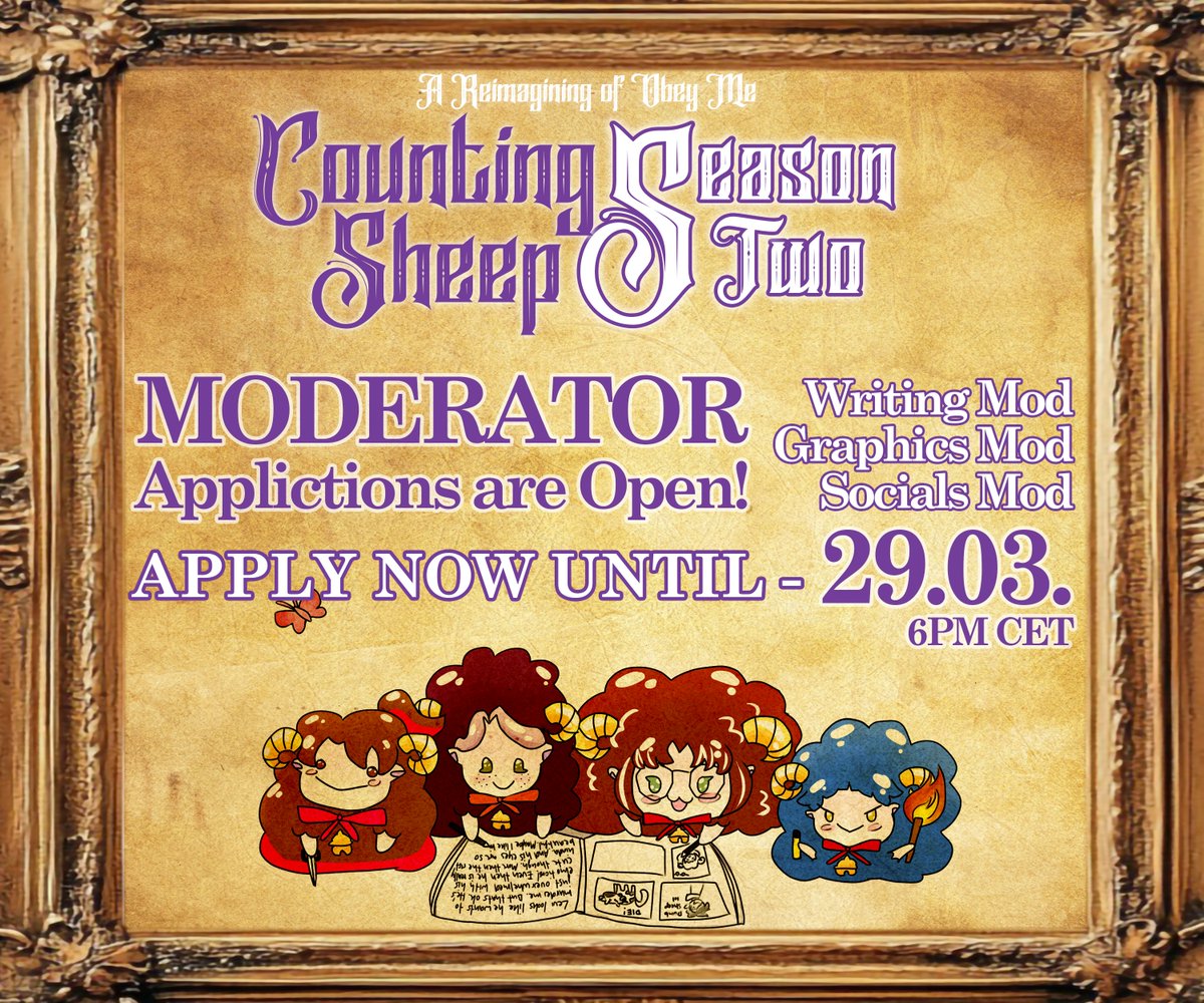 countingsheepom's tweet photo. MOD APPLICATIONS ARE OPEN!
Hello Guys! Thank you so much for your support of the Counting Sheep Zine! To continue the zine into the next season, we are looking for some Mod roles to help us make this a reality!
Check the link out to apply!
https://t.co/eWN0Bhm9X6
#modapp https://t.co/OtrVH6yLxQ