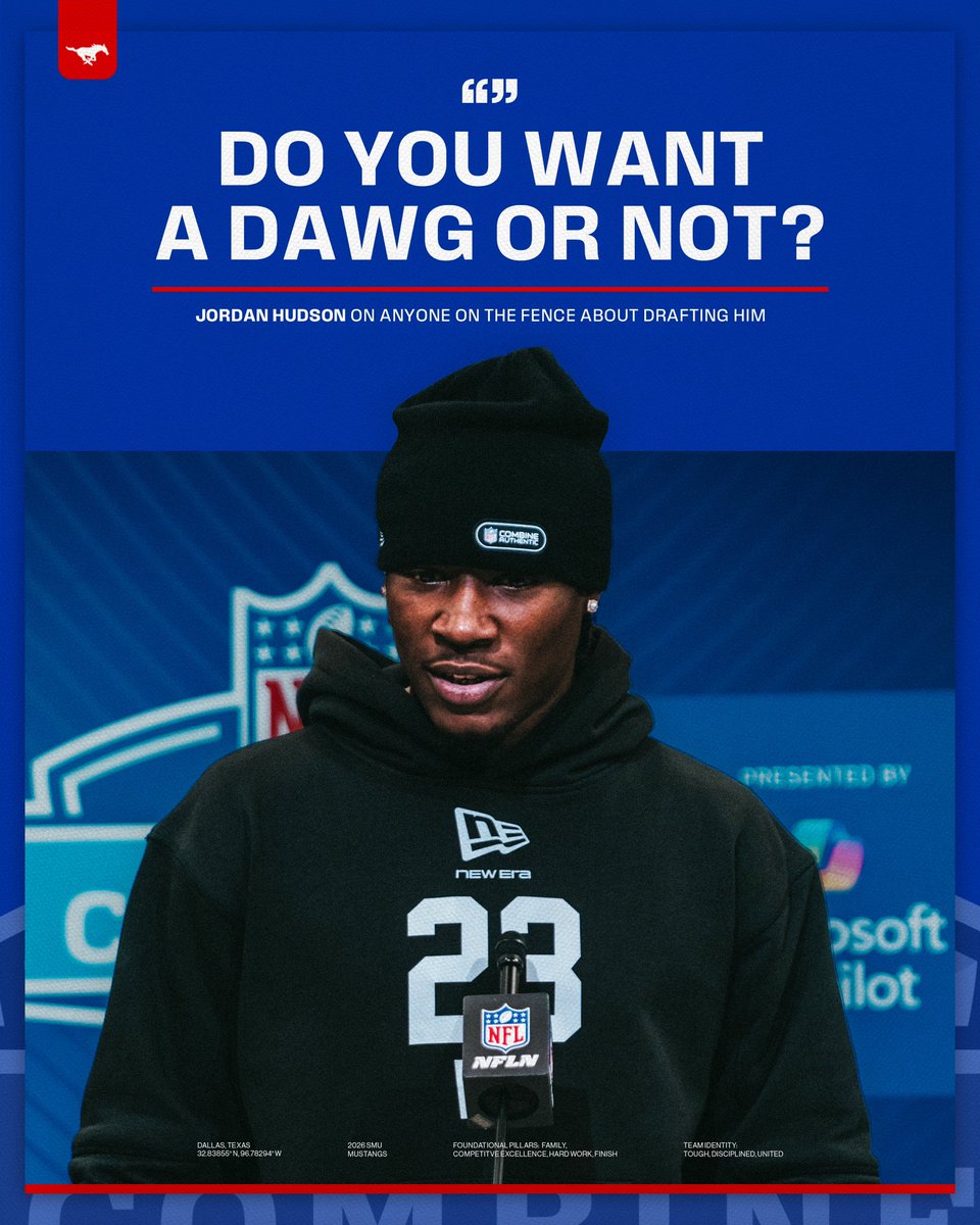 SMUFB's tweet photo. Just a DAWG. @d1Jordan3 

#NFLCombine on @nflnetwork https://t.co/b5U2NhEpLu