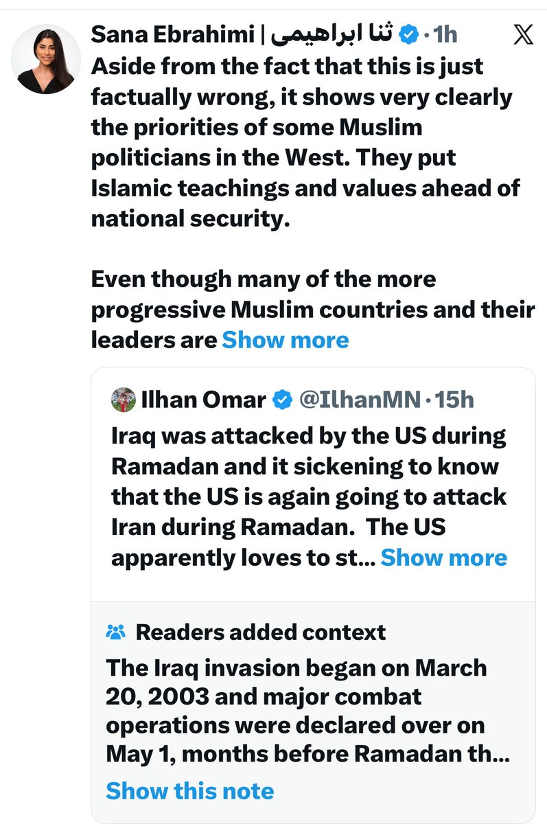 kusha_alagband's tweet photo. In this blessed month of Ramadan, the real moral duty is not to shield a regime that is massacring and executing Muslims, but to call it out and stand with its victims. When a government is jailing, torturing, and sending protesters to the gallows, the last thing we should be doing is lecturing people about how “wrong” it is to pressure that regime. Saying “don’t intervene, it’s their internal issue” is like watching a father stab his own child and insisting everyone stay out of it because “it’s a family matter.” If anything, Ramadan should be the moment when Muslims everywhere raise their voices for justice and refuse to sit idly by while our brothers and sisters are killed in our name. Our faith does not ask us to protect oppressors from accountability; it commands us to stand with the oppressed, especially when they are fasting, praying, and still daring to demand freedom under the guns of this regime. Btw, @IlhanMN is a disgrace and doesn’t even have her facts straight.