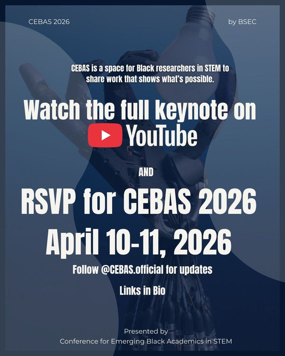 CEBASOfficial_'s tweet image. Why Help Is Hard to Engineer.
In this talk, Stanford Professor Dr. Monroe Kennedy III connects technical ambition with human responsibility, asking what it really means for technology to be useful — and for a field to be inclusive.

#BlackInSTEM #BlackMeninSTEM #BlackWomeninSTEM