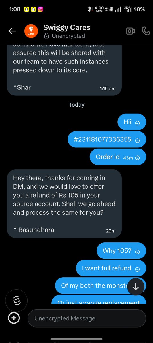 NIKHILGADEKAR45's tweet photo. @SwiggyCares is this how you treat your loyal customers when I pointed out your mistakes your team stopped giving me replies @jagograhakjago help me please @instamart_it @Swiggy they are literally scamming us https://t.co/Cb57kAmqLL