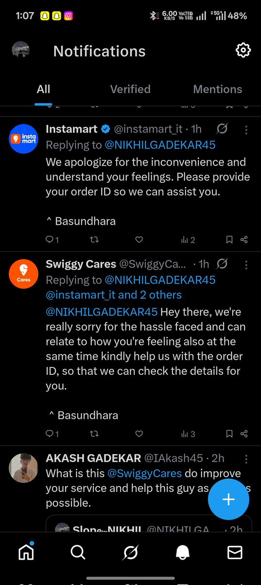 NIKHILGADEKAR45's tweet photo. @SwiggyCares is this how you treat your loyal customers when I pointed out your mistakes your team stopped giving me replies @jagograhakjago help me please @instamart_it @Swiggy they are literally scamming us https://t.co/Cb57kAmqLL