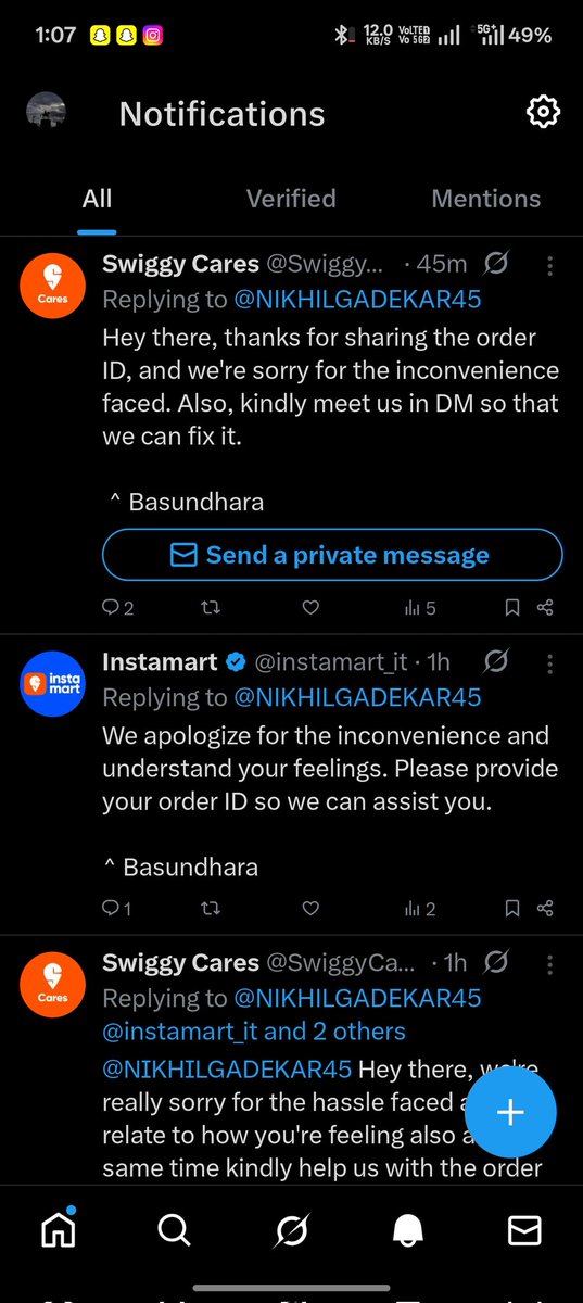 NIKHILGADEKAR45's tweet photo. @SwiggyCares is this how you treat your loyal customers when I pointed out your mistakes your team stopped giving me replies @jagograhakjago help me please @instamart_it @Swiggy they are literally scamming us https://t.co/Cb57kAmqLL