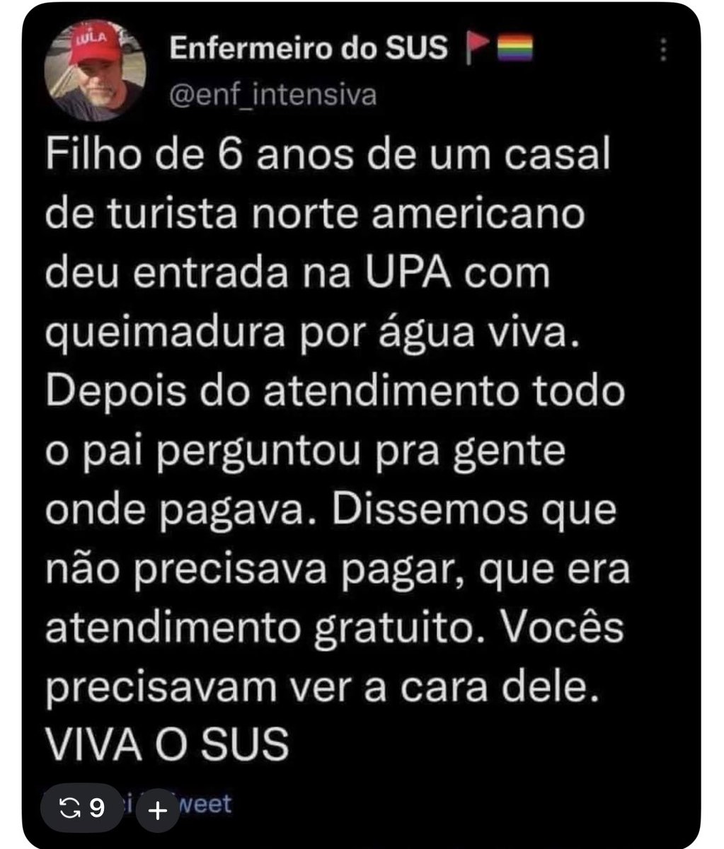 Aiiiii vem o bolsominion pobre de Direita e diz:
"Tem que privatizar o SUS"...😒

O SUS é modelo de atendimento a saúde em vários países do mundo. Se for no EUA vc m0rre nas ruas se não tiver dinheiro pra pagar 😪