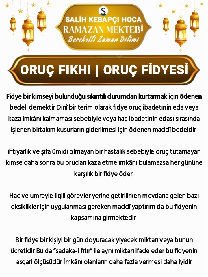 RAMAZAN MEKTEBİ | ORUÇ FIKHI | ORUÇ FİDYESİ