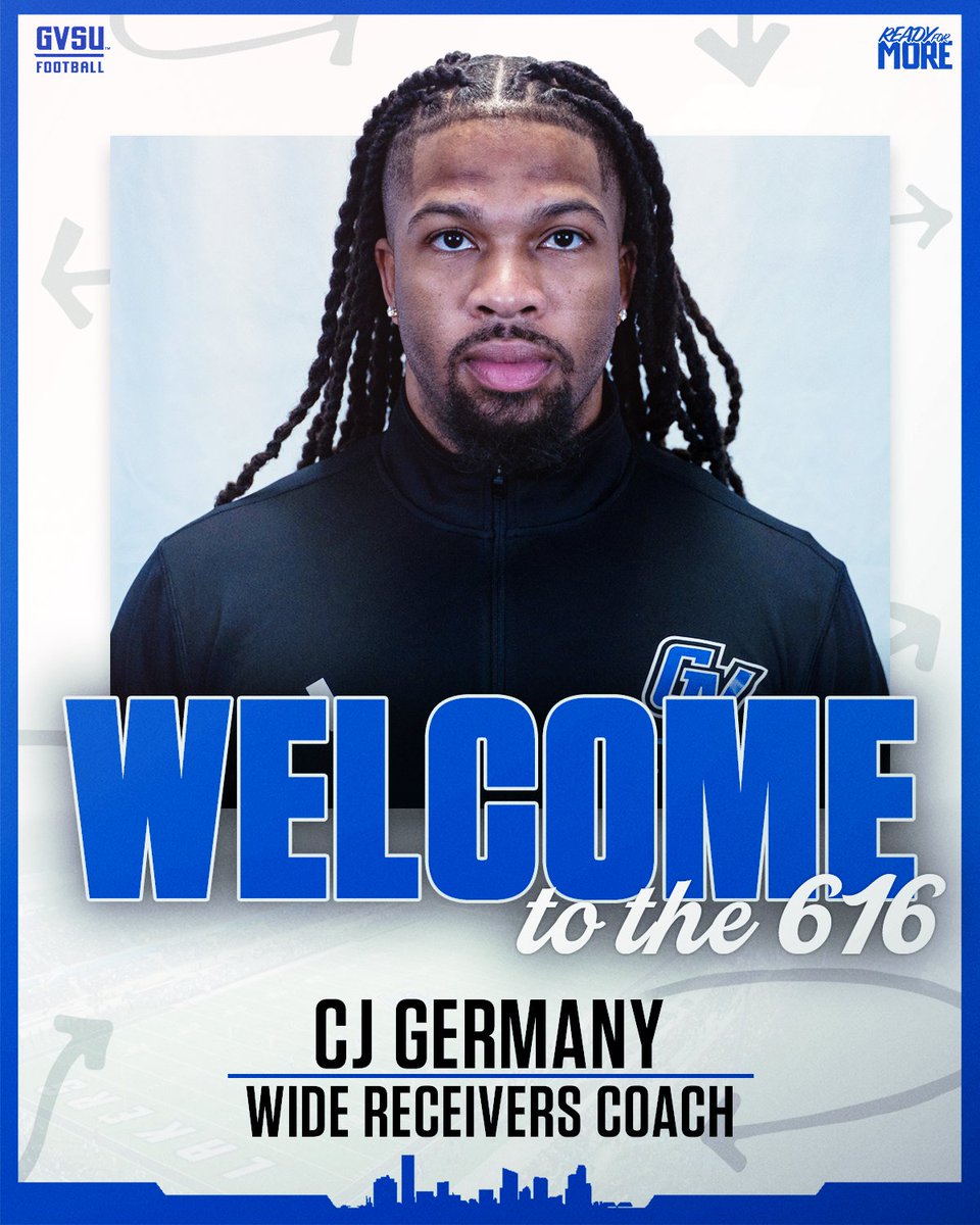 CJ Germany Named Wide Receiver coach for Grand Valley State Football. 👀⚓🔥

gvsulakers.com/news/2026/2/27…