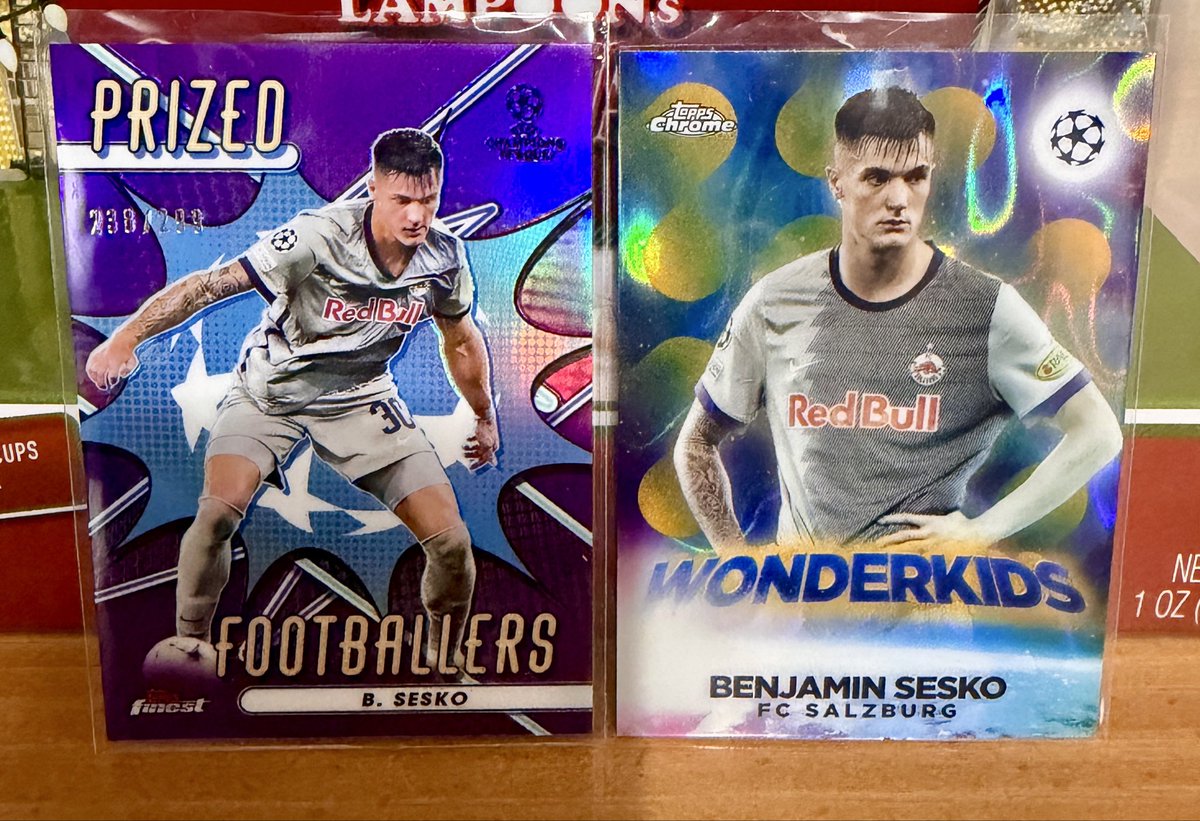 <a href="/jcutlersburner/">JayCutlersBurner</a> Benjamin Sesko 2 card lot Prized Footballers /299 and Wonderkids gold lava. Take the lot for $4 PWE