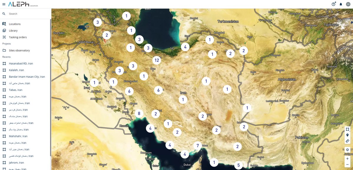 Aleph Observer tracks activity across hundreds of locations daily, turning vast amounts of imagery into clear, actionable awareness.

This is what monitoring at scale looks like: 109 sites across Iran, all captured and monitored daily.

➡️ Learn more about Aleph Observer: