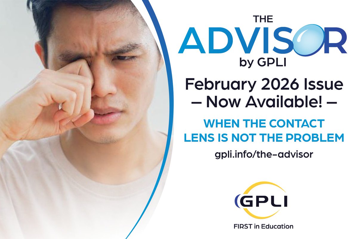 GPLensInstitute's tweet photo. The February issue of GPLI’s The Advisor centers on an important and highly relatable theme:  “When the Contact Lens Is NOT the Problem.” READ NOW: https://t.co/67Byrbk0Zo

#gpli #firstineducation #contactlenses #optometry #vision #comfort #onlinejournal https://t.co/IsTLaIVjGb