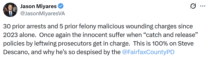 PAP_ActionFund's tweet photo. "Former Attorney General of Virginia (and @PAP_ActionFund Chairman) @JasonMiyaresVA blames Fairfax County Commonwealth’s Attorney @SteveDescano." https://t.co/70tasE5OF5