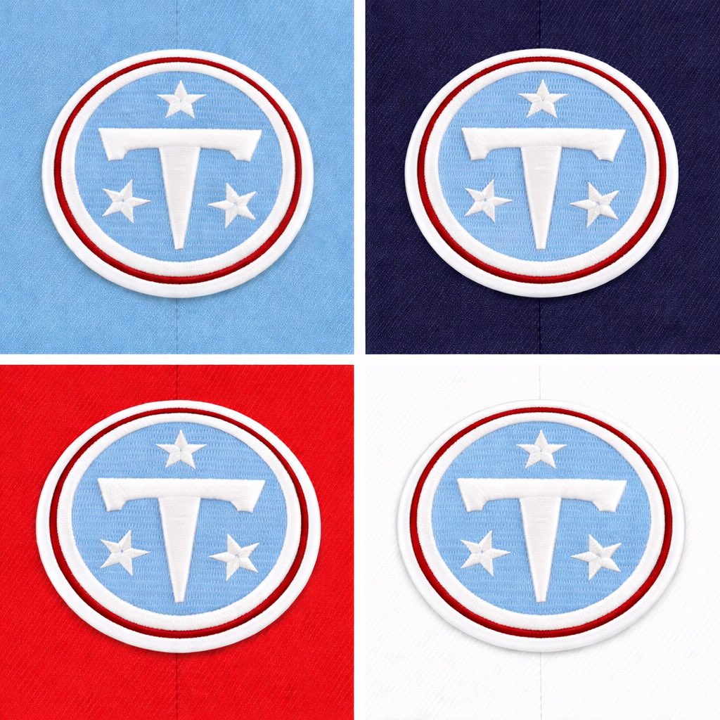 PaulKuharskyNFL's tweet photo. I think the background color has a big effect on the pop of the #Titans logo. 

Poor AI renderings to show what I mean. https://t.co/YiJSd6IuNu