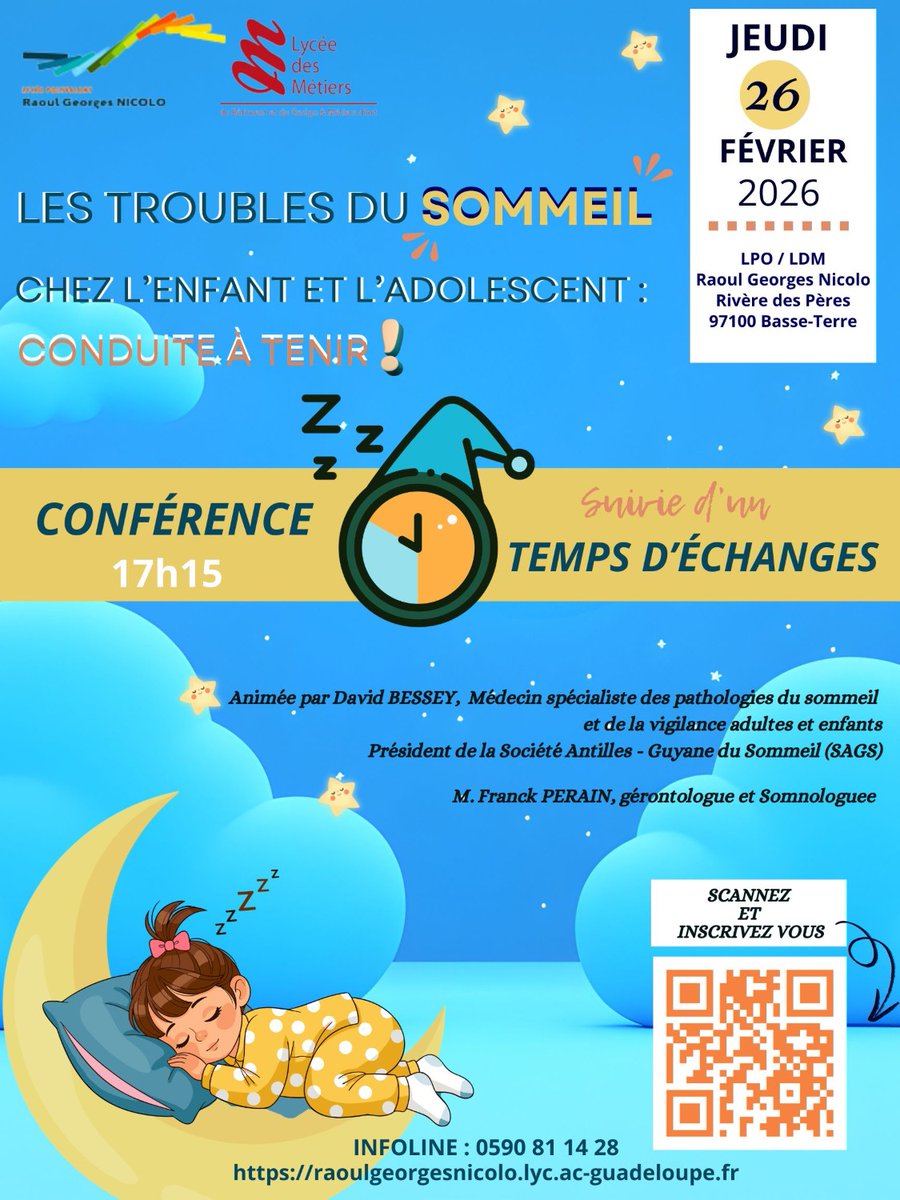 Hier, la communauté édu. a participé à une conférence  sur le sommeil. 
Un temps fort pour rappeler son rôle essentiel dans la réussite scolaire et la santé, et pour partager des conseils pratiques. 
Merci au Dr Bessey et M. Perain pour leur expertise ! 
<a href="/AcGuadeloupe/">Académie de la Guadeloupe</a>  <a href="/GFioni/">Gabriele Fioni</a>