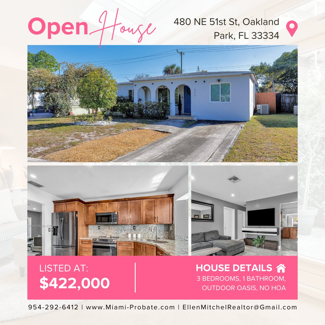 ellenmitchel's tweet photo. Join us on Saturday, February 28th from 1:00–3:00 PM for an exclusive open house at 480 NE 51st St, Oakland Park, FL 33334.  This beautifully maintained home is ideally located in one of Oakland Park’s most desirable neighborhoods.  We look forward to welcoming you! https://t.co/xpK6z8zuml