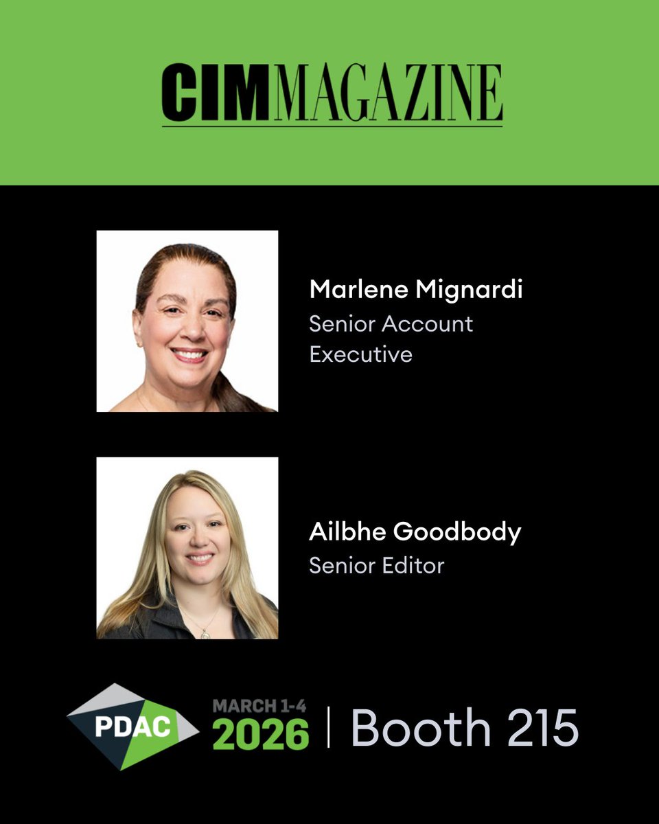 CIM_ICM's tweet image. Heading to PDAC?

CIM Magazine will be onsite, with Marlene Mignardi connecting with industry advertisers and Ailbhe Goodbody, Senior Editor, engaging with leaders across the sector to inform upcoming coverage.

#PDAC #MiningIndustry #B2BMarketing #CIMMagazine