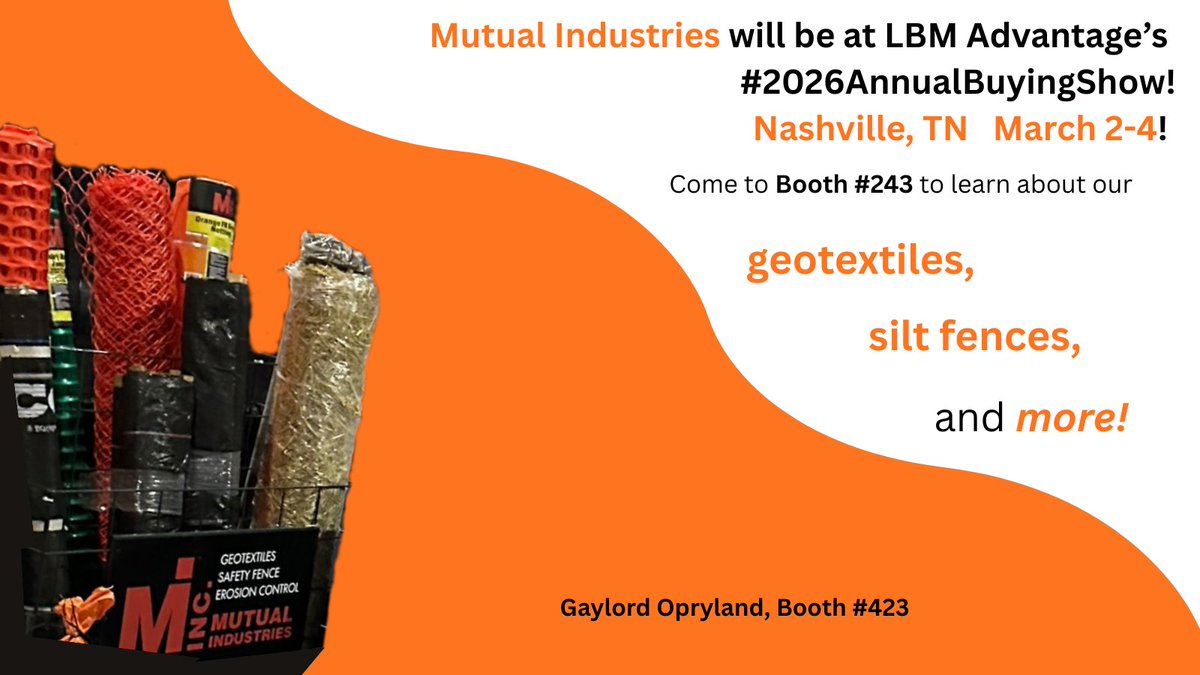 MutualSafety's tweet photo. Excited to bring our #ErosionControl products to LBM's annual buying show at the Gaylord Opryland. Learn how we can help safeguard your site from #erosion at Booth 423! https://t.co/YeF97wUEw6